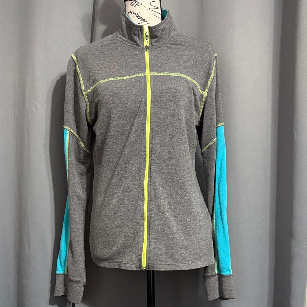 bcg Gray Zip-Up Utility Jacket with Blue Sleeve Panels